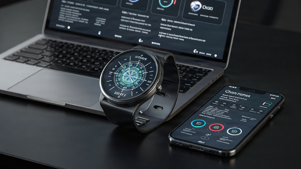 Chronos X1 companion app interface shown on iPhone and MacBook display