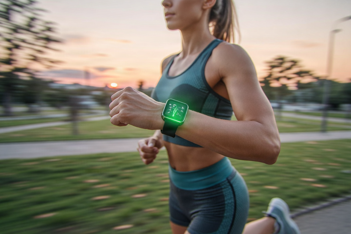Athlete running with smartwatch